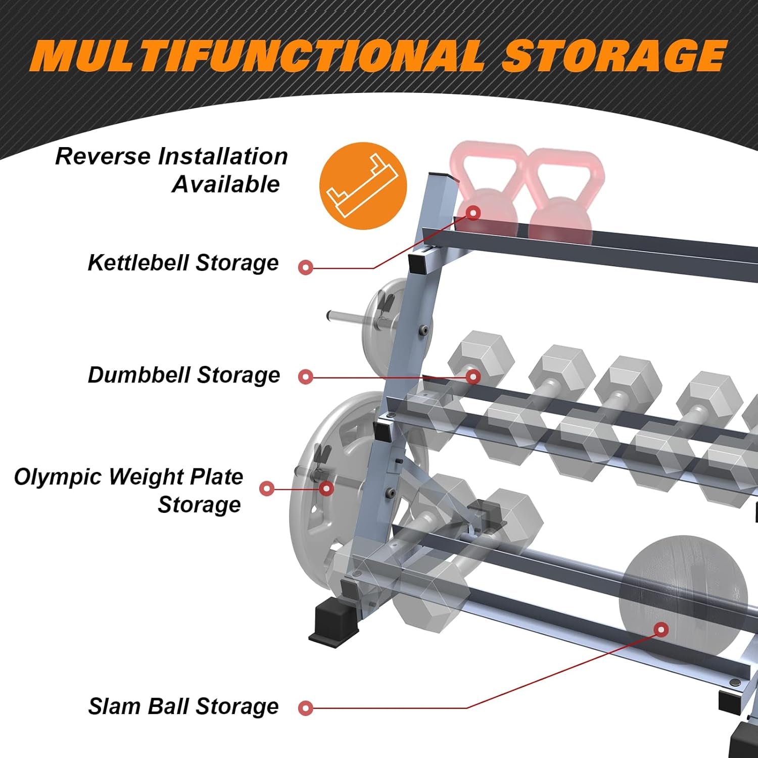 3-Tier 38'' Width Dumbbell Barbell Weight Rack, 1300 Lbs Weight Capacity Storage Stand with Reinforced Tube for Home Gym, Bonus 4 Barbell Holders and 4 Pcs 1" Spring Lock Collars,Gray