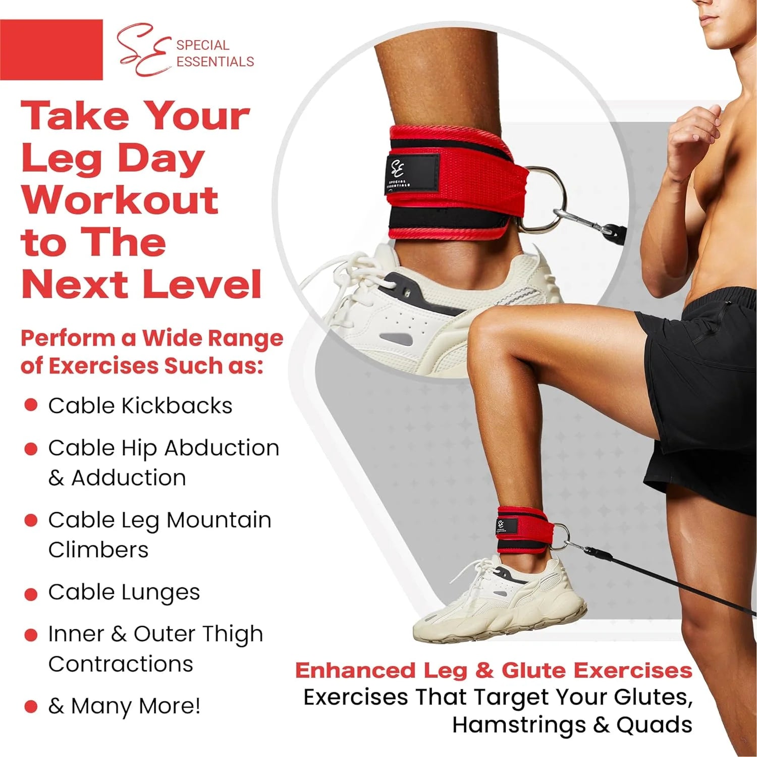 Ankle Strap for Cable Machine and Resistance Bands Premium Neoprene Gym and Workout Kickback Ankle Cuffs with Adjustable Strap for Enhanced Leg and Glute Exercises