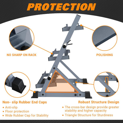 3-Tier 38'' Width Dumbbell Barbell Weight Rack, 1300 Lbs Weight Capacity Storage Stand with Reinforced Tube for Home Gym, Bonus 4 Barbell Holders and 4 Pcs 1" Spring Lock Collars,Gray