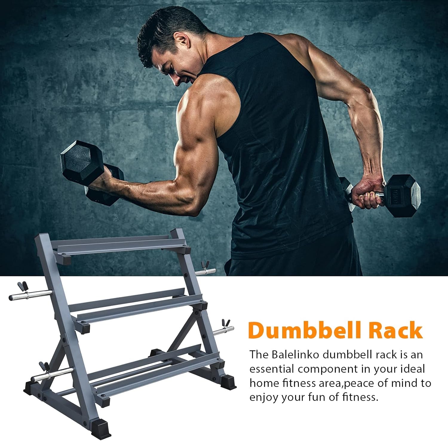 3-Tier 38'' Width Dumbbell Barbell Weight Rack, 1300 Lbs Weight Capacity Storage Stand with Reinforced Tube for Home Gym, Bonus 4 Barbell Holders and 4 Pcs 1" Spring Lock Collars,Gray