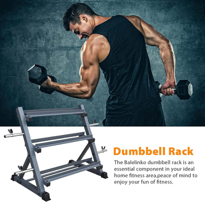 3-Tier 38'' Width Dumbbell Barbell Weight Rack, 1300 Lbs Weight Capacity Storage Stand with Reinforced Tube for Home Gym, Bonus 4 Barbell Holders and 4 Pcs 1" Spring Lock Collars,Gray